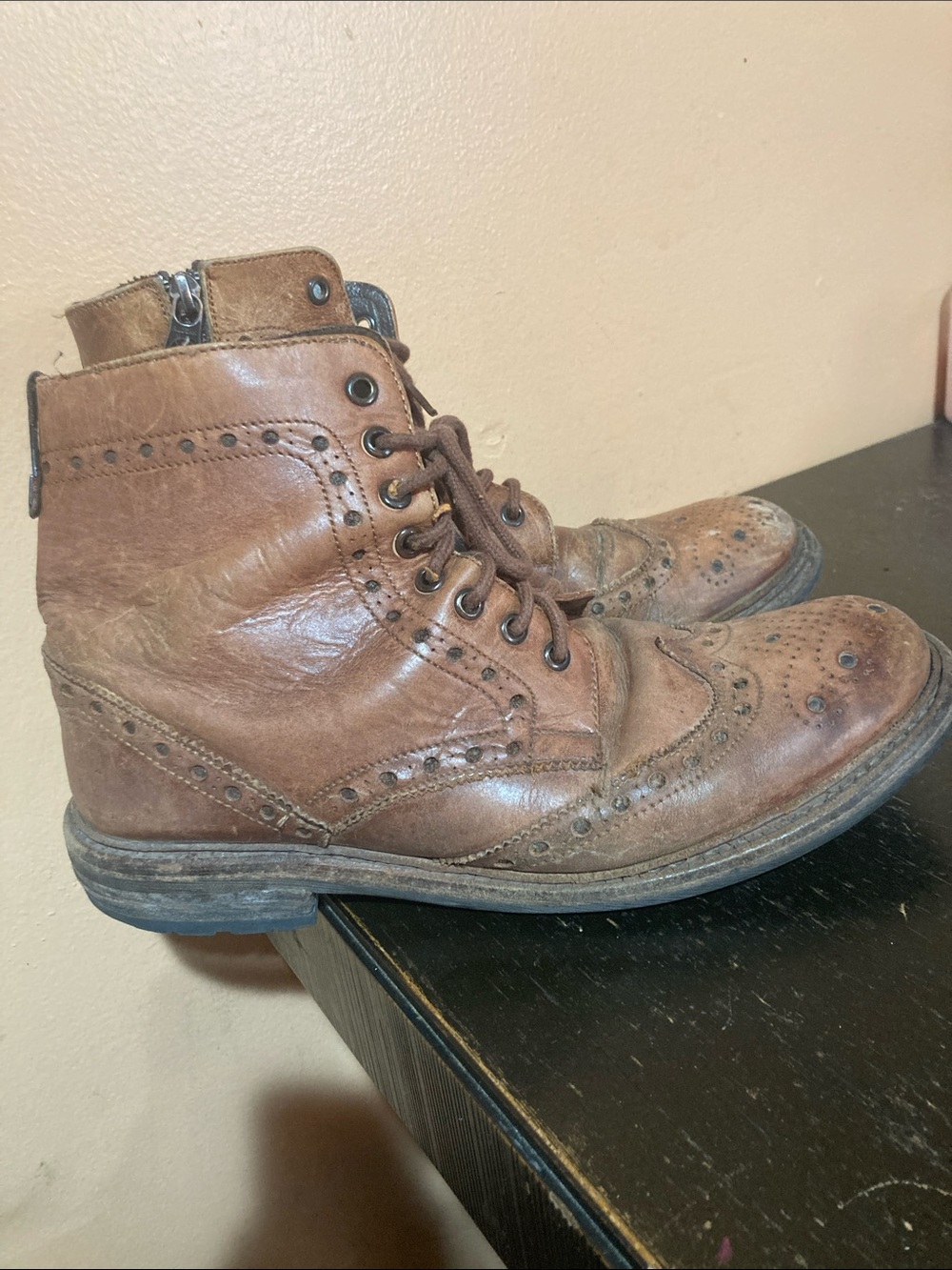 RUDSAK Brown Leather Chukka Boots with Brogue Detailing